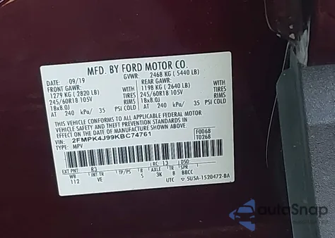 2019 Ford Edge Sel from USA, damaged, VIN 2FMPK4J99KBC74761